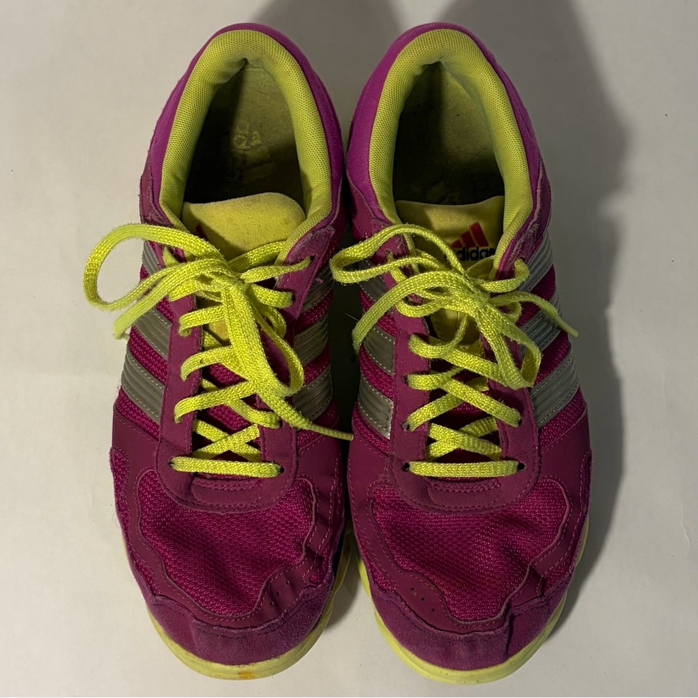 Adidas LA Runner Sneakers Tennis Shoes Bright Pink Neon Green Sz 9.5 Workout GUC - Picture 2 of 14